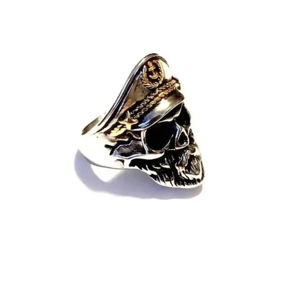 Men’s 316L stainless steel hypoallergenic silver captain skull ring size 10